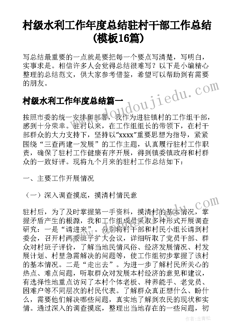 村级水利工作年度总结 驻村干部工作总结(模板16篇)