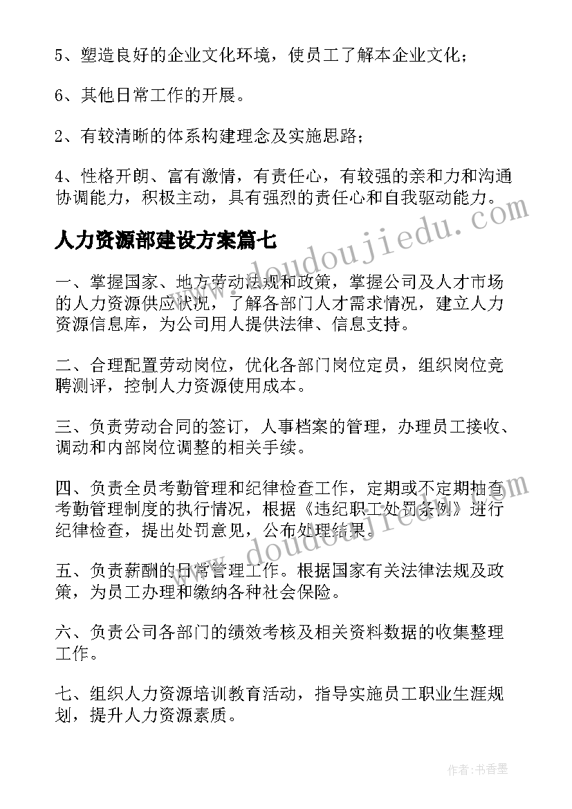 最新人力资源部建设方案 人力资源部工作职责(精选13篇)