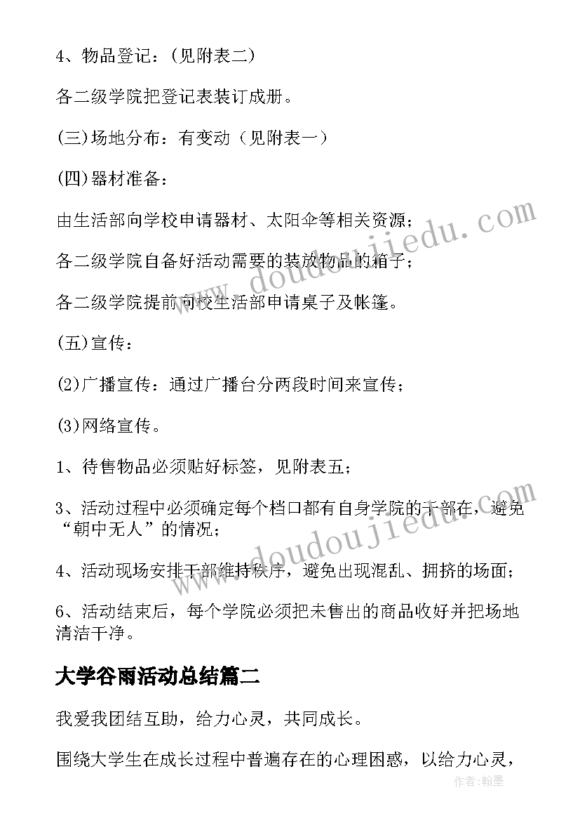 大学谷雨活动总结(精选19篇)