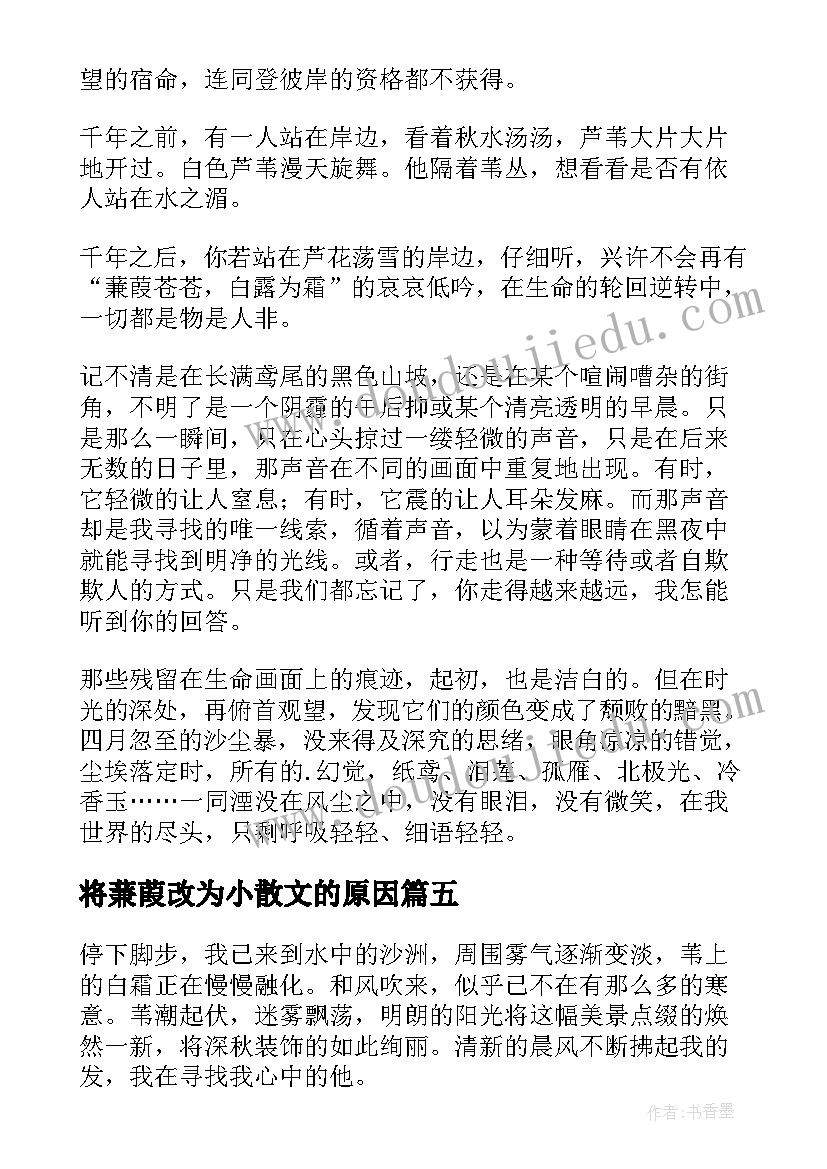 将蒹葭改为小散文的原因(汇总8篇)