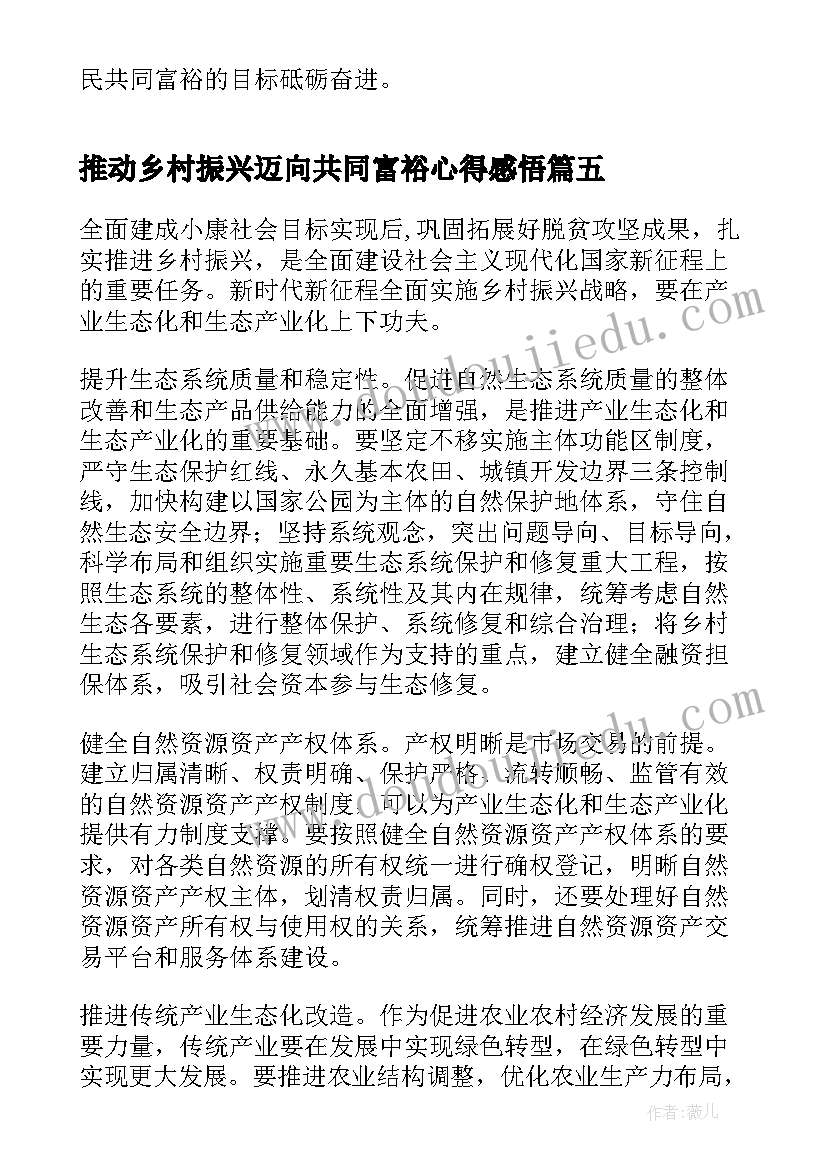 最新推动乡村振兴迈向共同富裕心得感悟(汇总8篇)