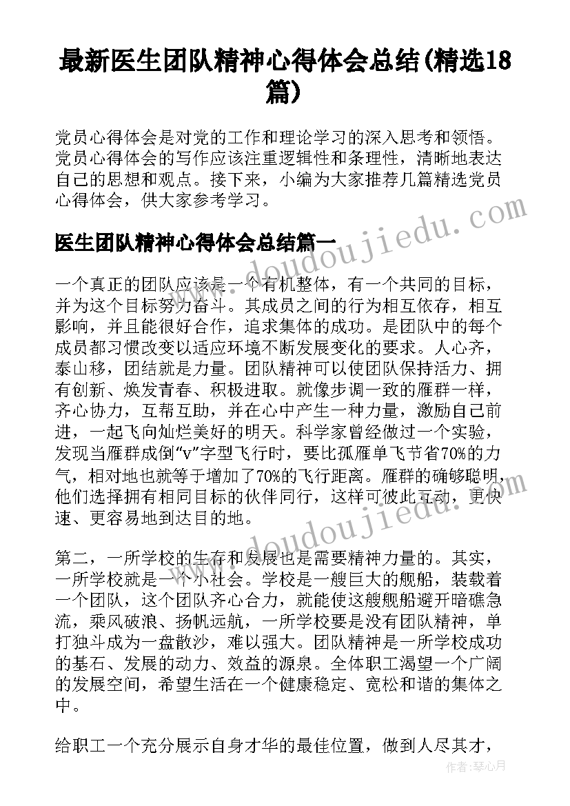 最新医生团队精神心得体会总结(精选18篇)