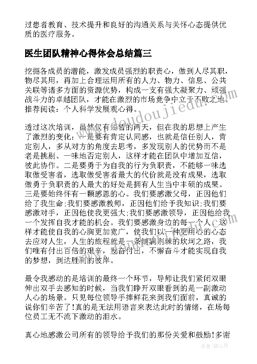 最新医生团队精神心得体会总结(精选18篇)