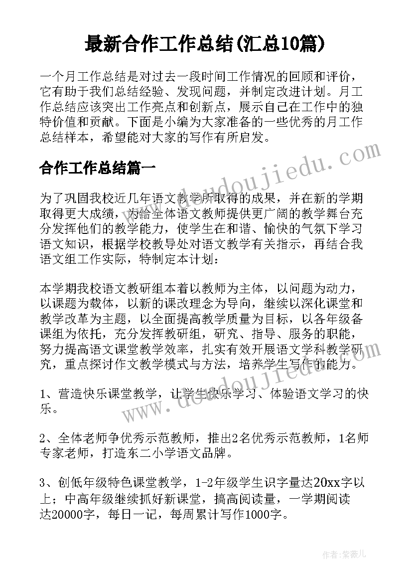 最新合作工作总结(汇总10篇)