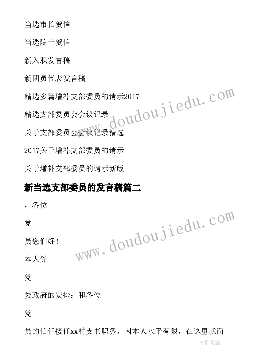 最新新当选支部委员的发言稿(通用12篇)