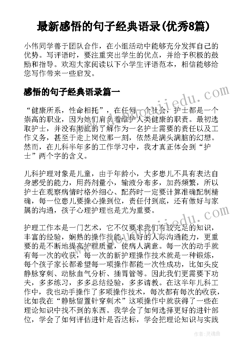 最新感悟的句子经典语录(优秀8篇)