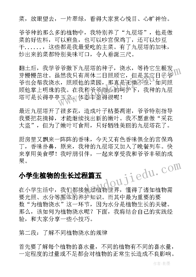 2023年小学生植物的生长过程 为植物浇水心得体会小学生(通用13篇)