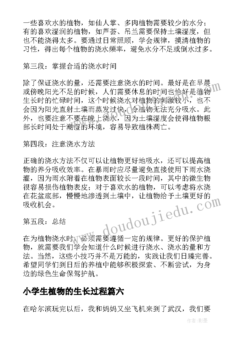 2023年小学生植物的生长过程 为植物浇水心得体会小学生(通用13篇)