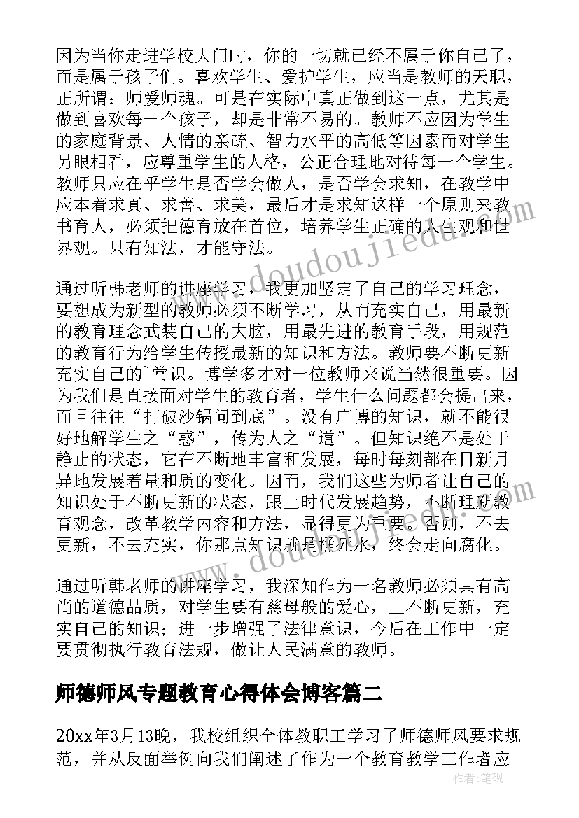 最新师德师风专题教育心得体会博客(模板19篇)