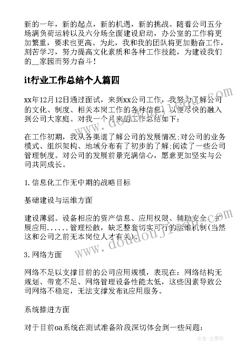 it行业工作总结个人 it行业个人工作总结(汇总10篇)