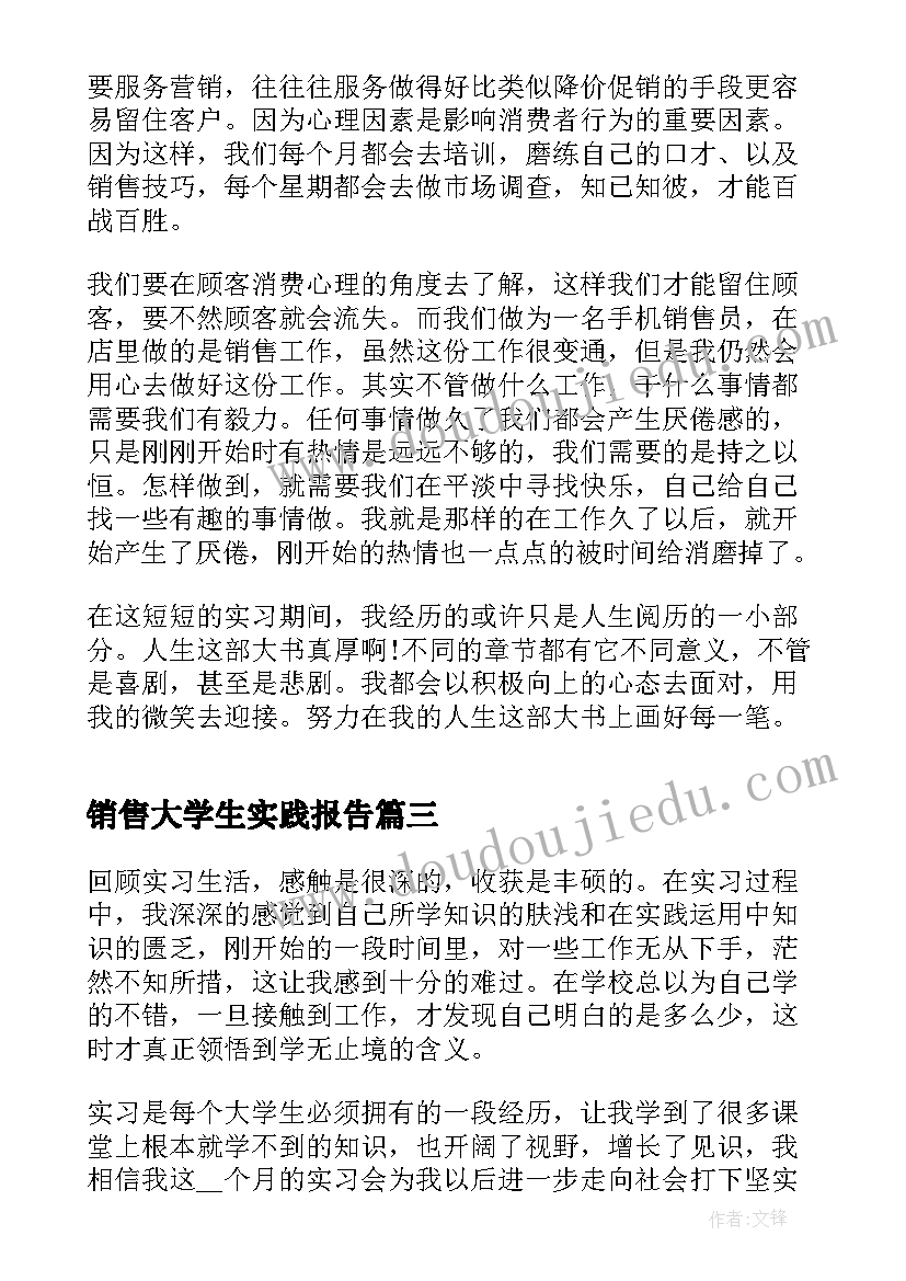 销售大学生实践报告(优质16篇)