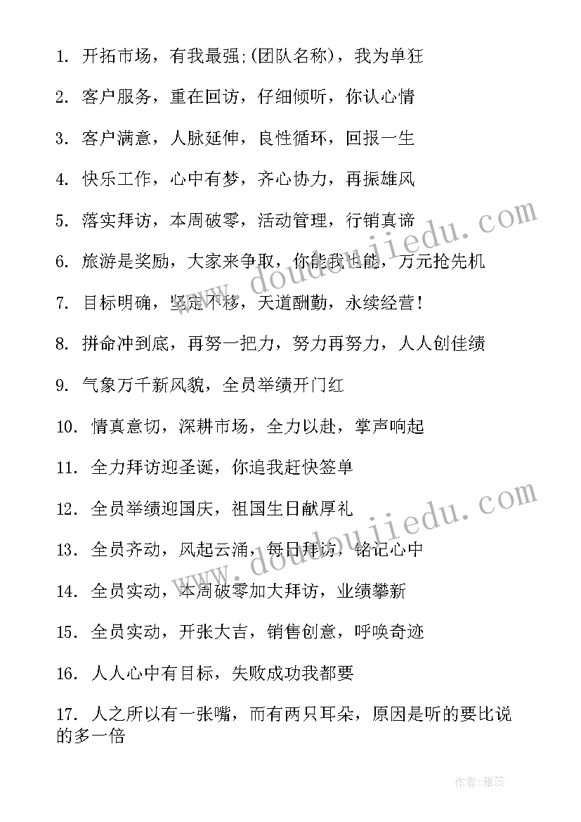 销售团队激励口号(大全8篇)