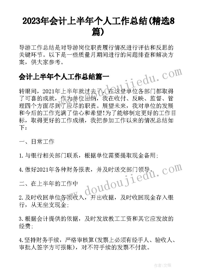 2023年会计上半年个人工作总结(精选8篇)