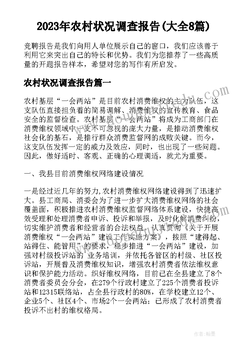 2023年农村状况调查报告(大全8篇)