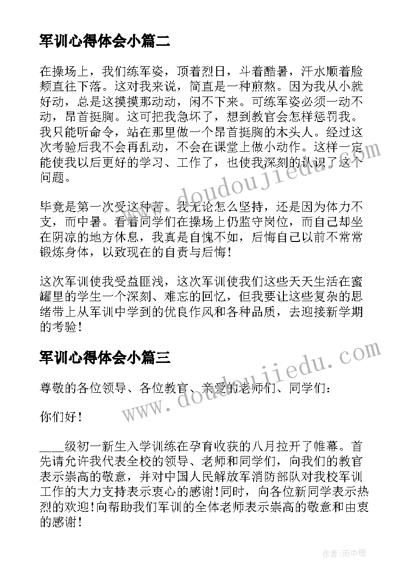 最新军训心得体会小(精选8篇)