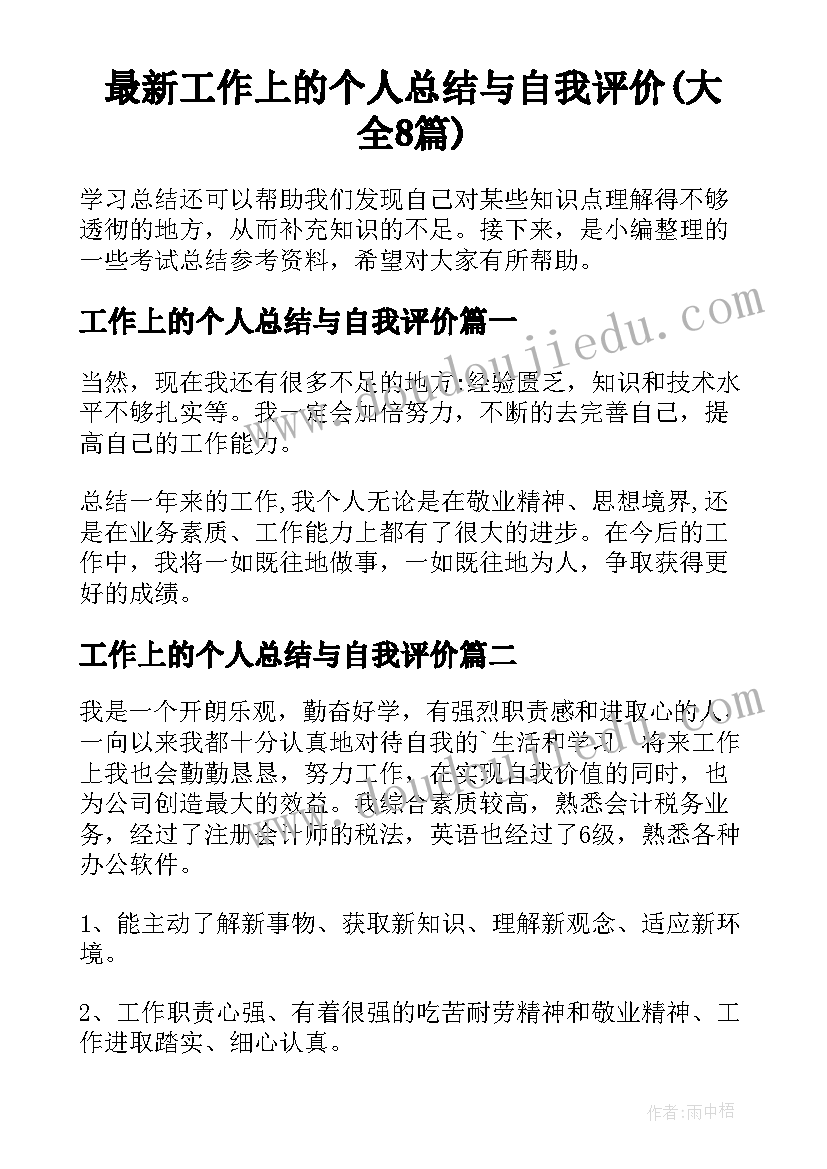 最新工作上的个人总结与自我评价(大全8篇)