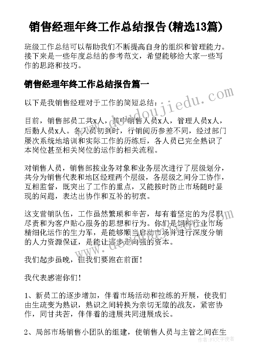 销售经理年终工作总结报告(精选13篇)