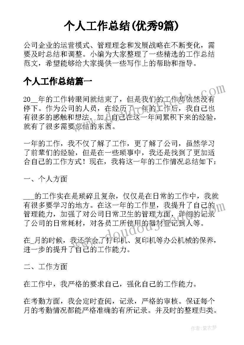 个人工作总结(优秀9篇)