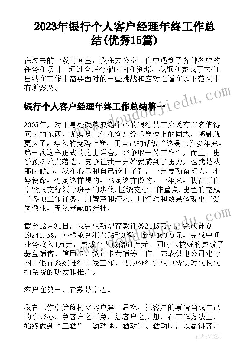 2023年银行个人客户经理年终工作总结(优秀15篇)