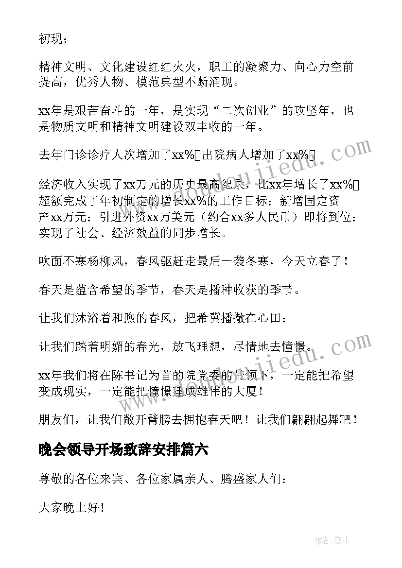 最新晚会领导开场致辞安排 晚会领导开场致辞(精选8篇)