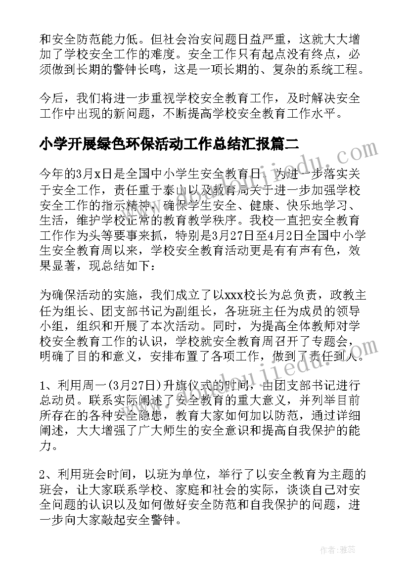 最新小学开展绿色环保活动工作总结汇报(实用8篇)