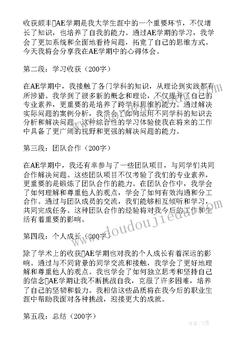 上学期的英文 AE学期心得体会(大全16篇)