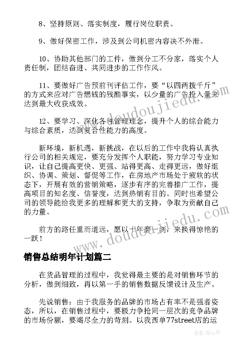 最新销售总结明年计划(大全12篇)