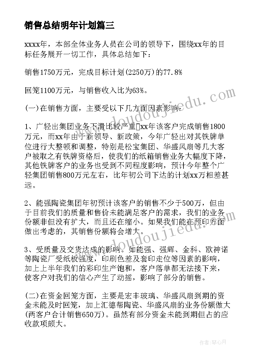 最新销售总结明年计划(大全12篇)