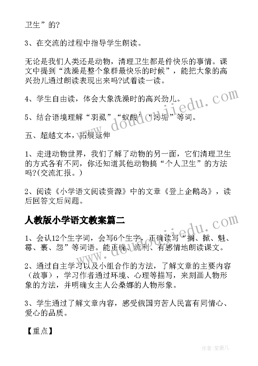 2023年人教版小学语文教案 个人教学设计(模板19篇)