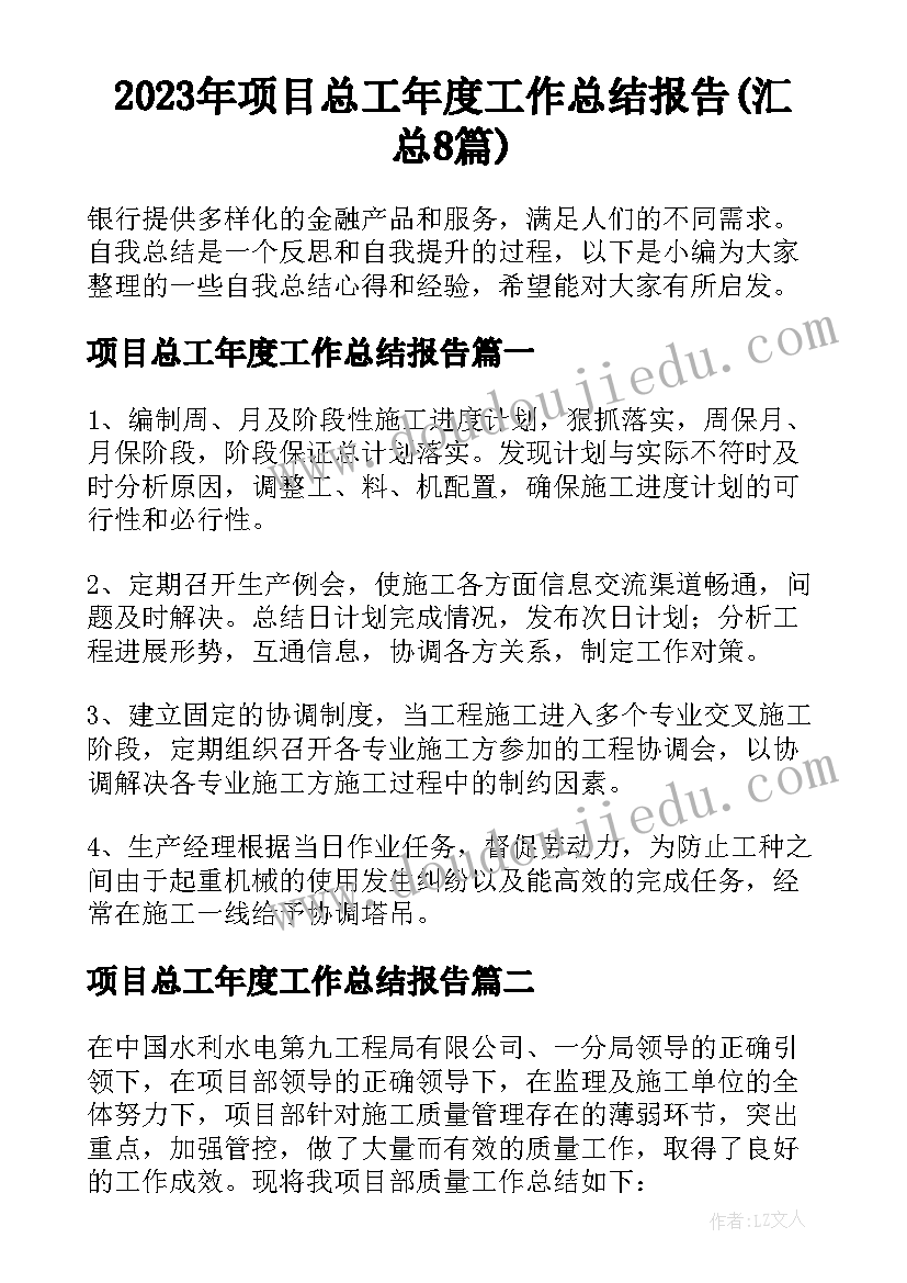 2023年项目总工年度工作总结报告(汇总8篇)