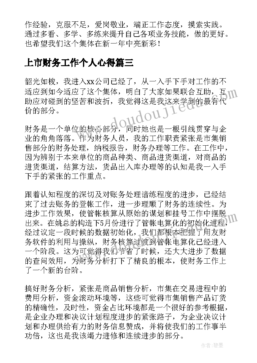 上市财务工作个人心得 公司财务个人工作总结(通用5篇)