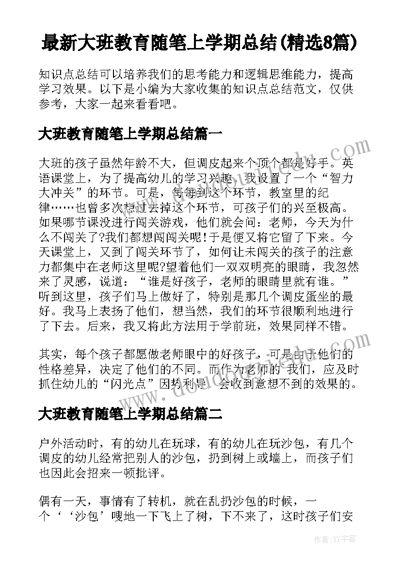 最新大班教育随笔上学期总结(精选8篇)