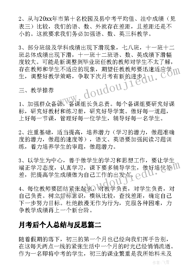 2023年月考后个人总结与反思 月考个人总结与反思(优质8篇)