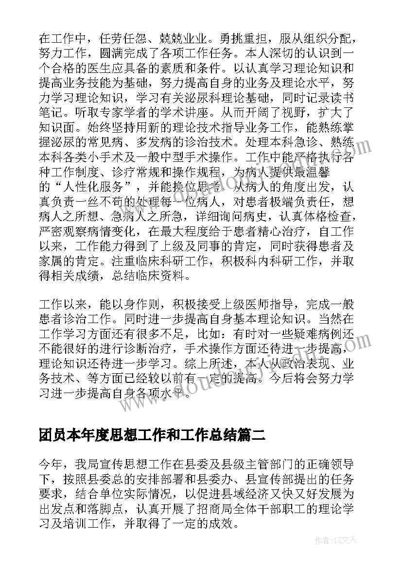 团员本年度思想工作和工作总结 本年度思想工作总结医师(精选8篇)