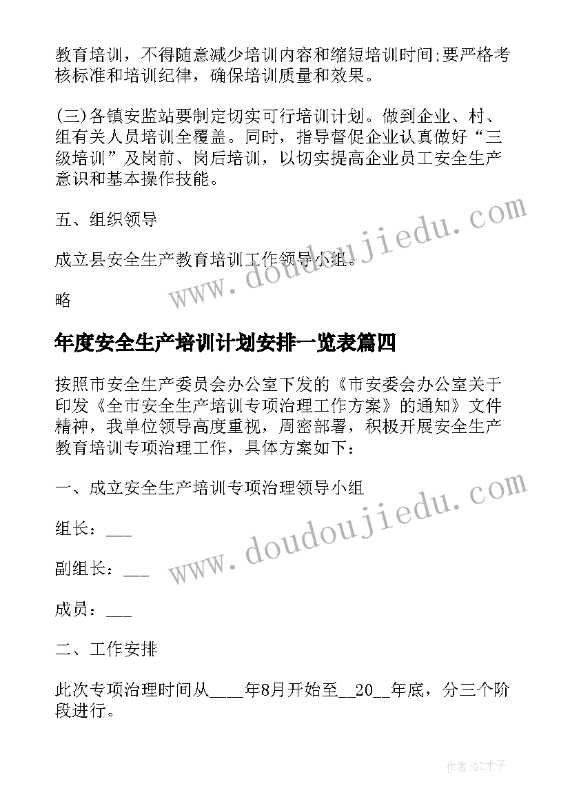 最新年度安全生产培训计划安排一览表 年度人员培训计划表(模板8篇)