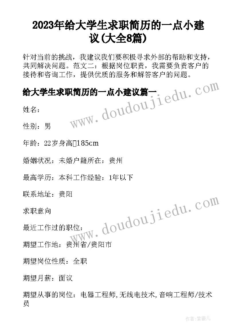 2023年给大学生求职简历的一点小建议(大全8篇)