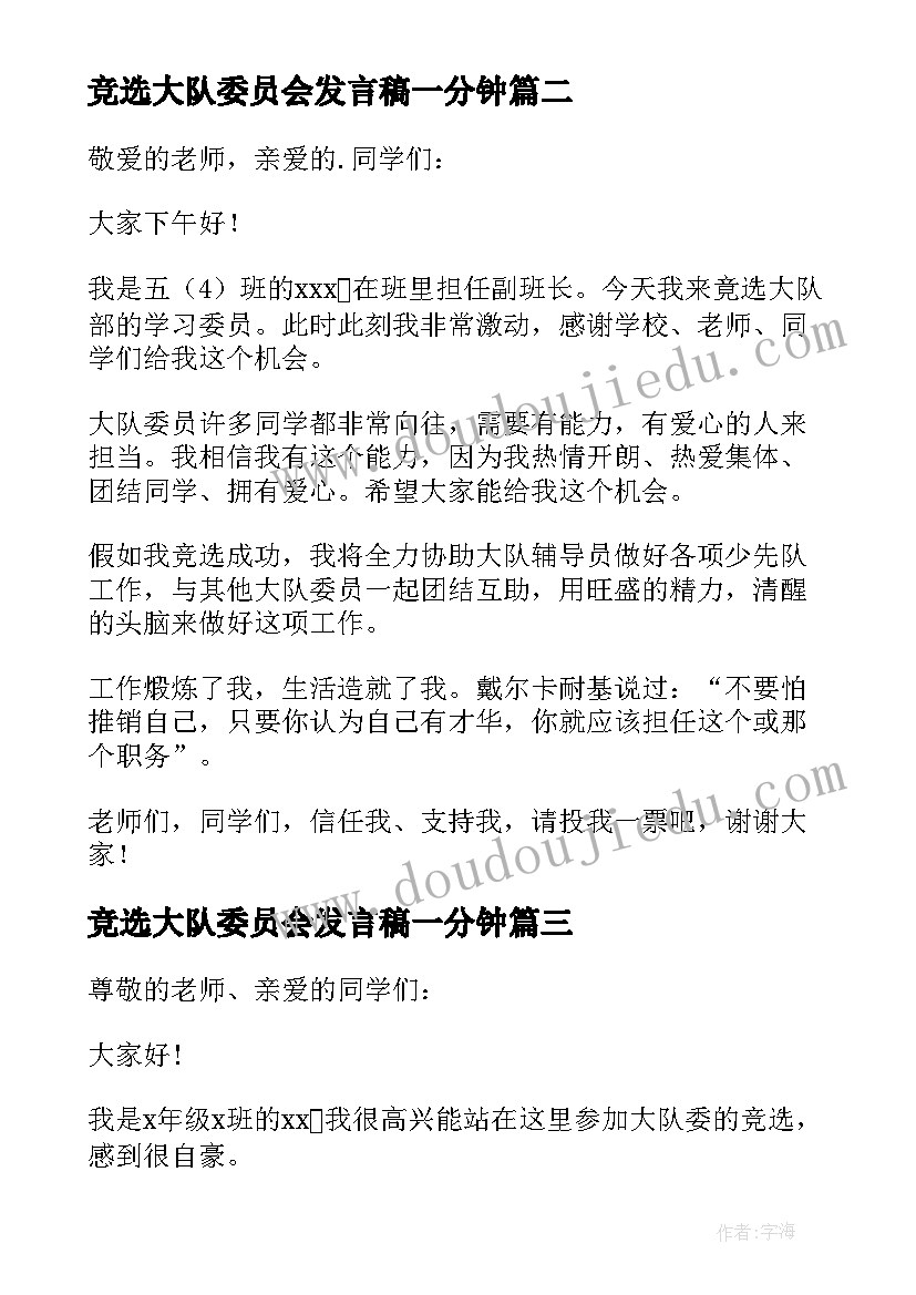 竞选大队委员会发言稿一分钟(通用17篇)