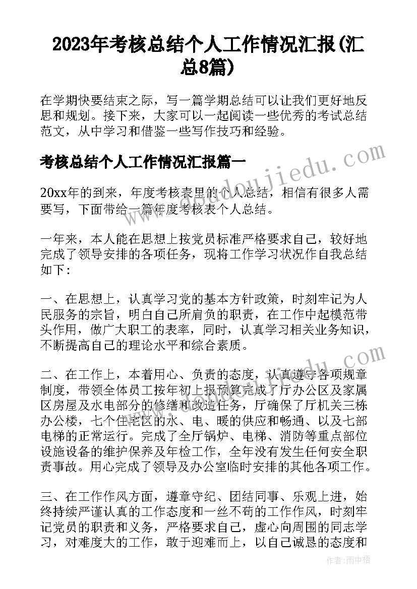 2023年考核总结个人工作情况汇报(汇总8篇)