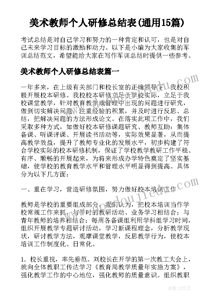 美术教师个人研修总结表(通用15篇)