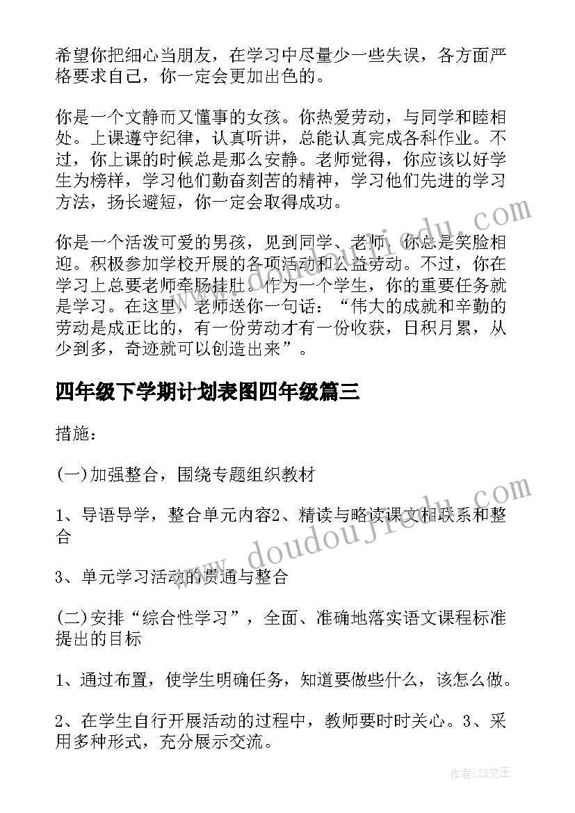 最新四年级下学期计划表图四年级 松树四年级下学期(精选16篇)