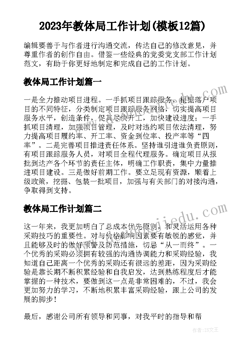 2023年教体局工作计划(模板12篇)