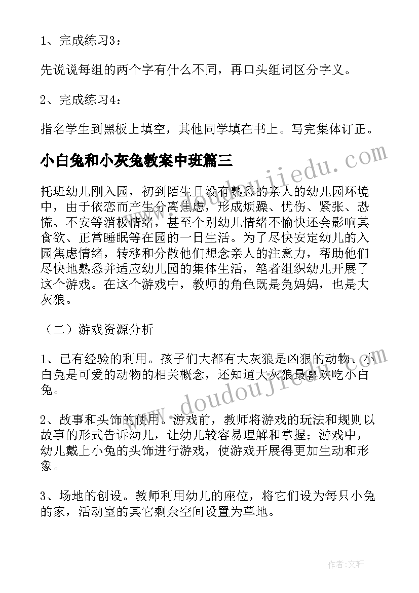 2023年小白兔和小灰兔教案中班 小白兔和小灰兔教案(实用16篇)