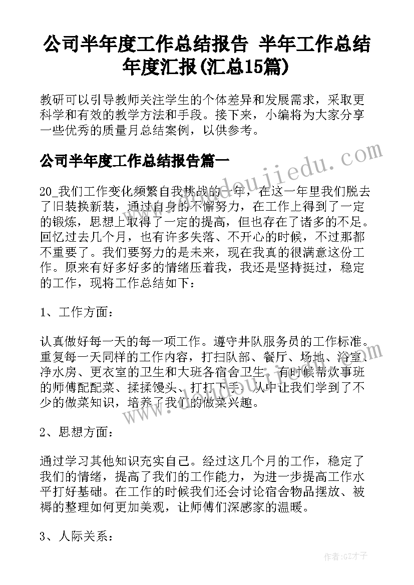 公司半年度工作总结报告 半年工作总结年度汇报(汇总15篇)