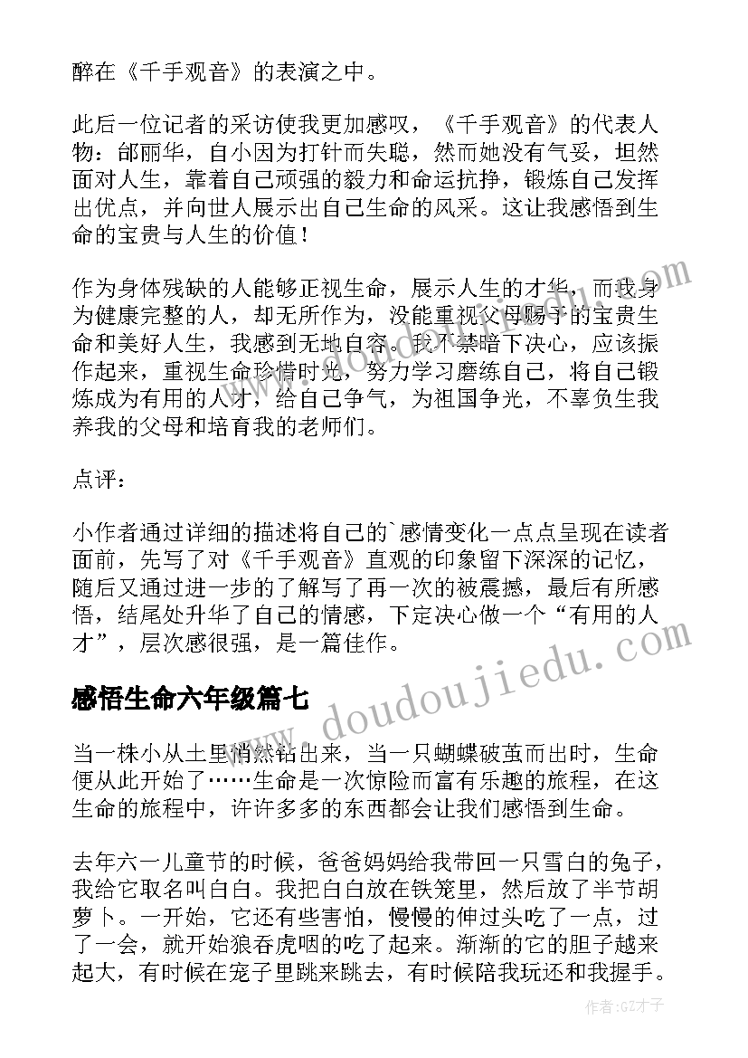 2023年感悟生命六年级 感悟生命小学六年级(精选8篇)