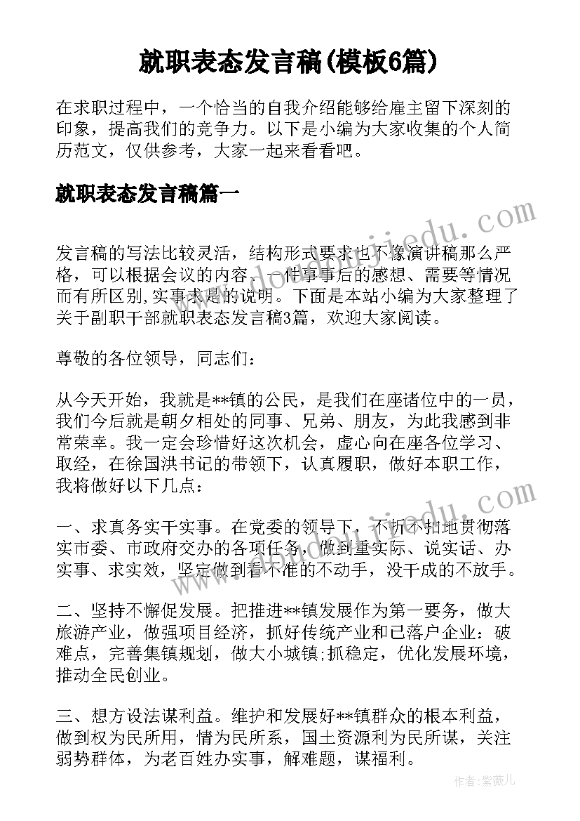 就职表态发言稿(模板6篇)