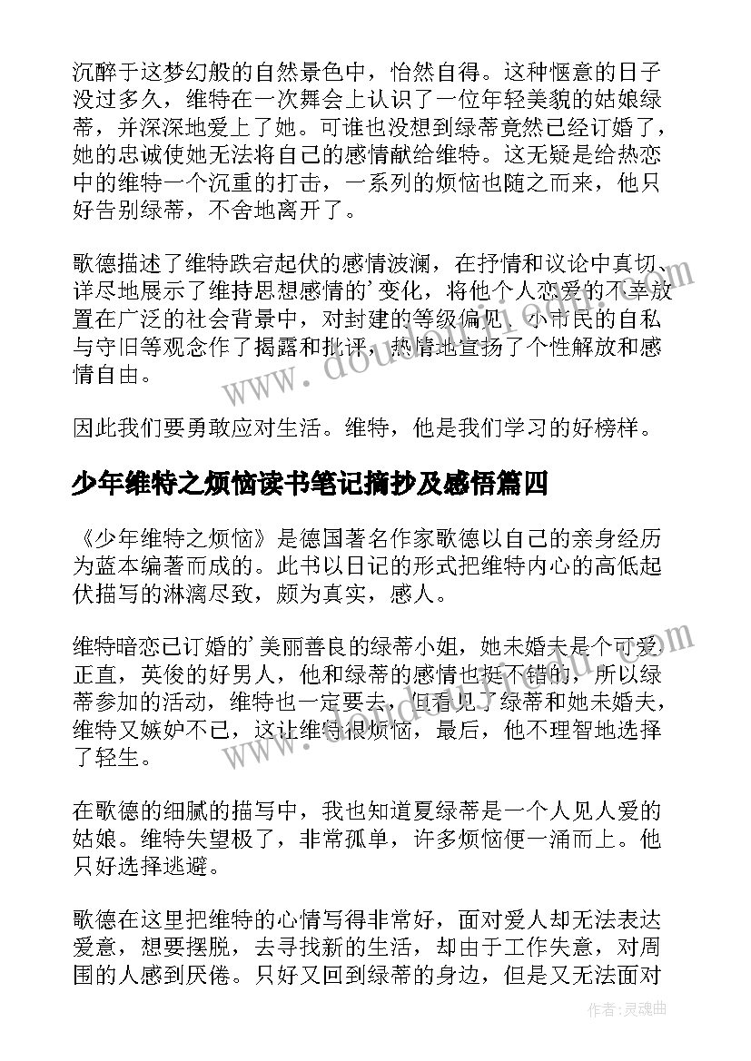 最新少年维特之烦恼读书笔记摘抄及感悟 少年维特的烦恼读书笔记(大全8篇)