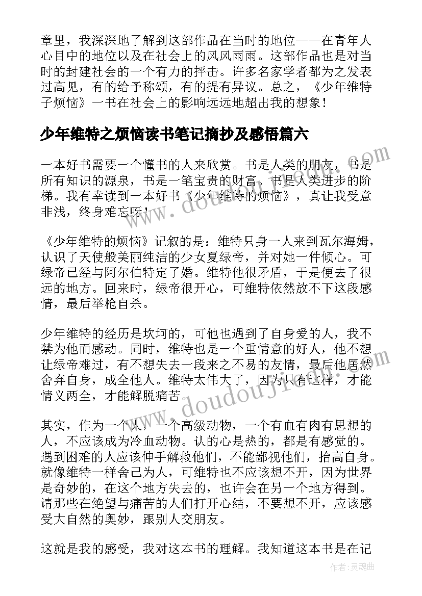 最新少年维特之烦恼读书笔记摘抄及感悟 少年维特的烦恼读书笔记(大全8篇)