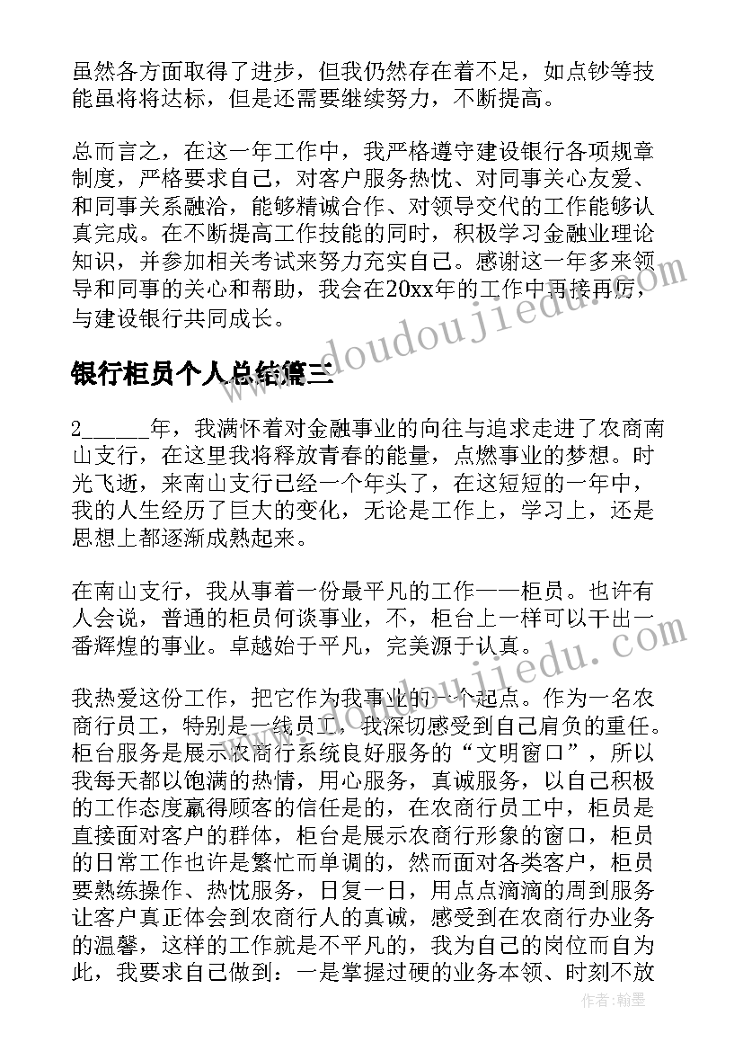 最新银行柜员个人总结(优秀8篇)