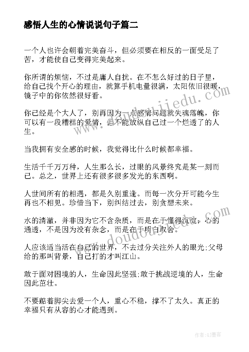 感悟人生的心情说说句子(汇总17篇)