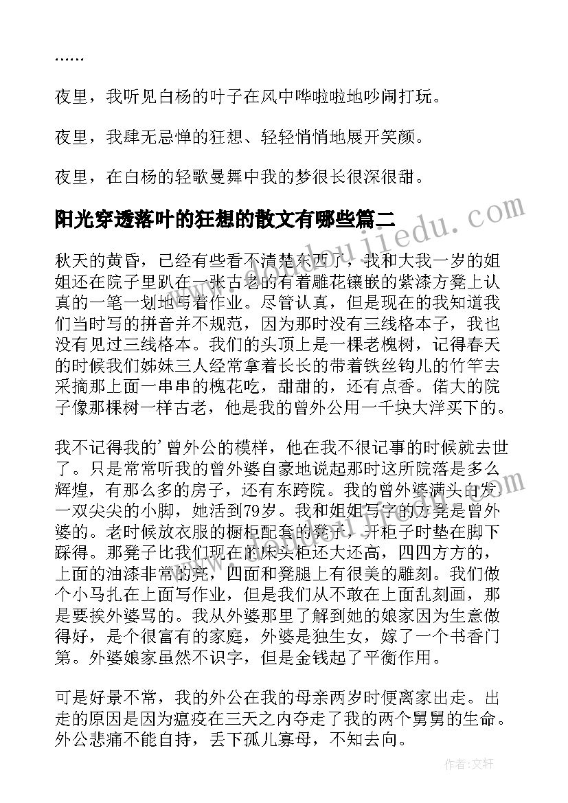 阳光穿透落叶的狂想的散文有哪些(大全8篇)